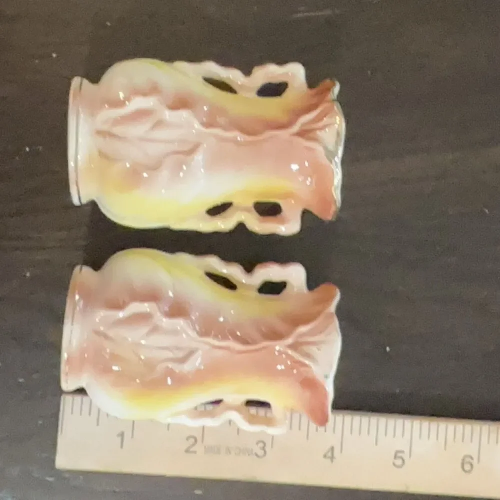 Set/2 Lipper Mann Floral Candle Holders Pink Yellow White Gold Ceramic Japan 3